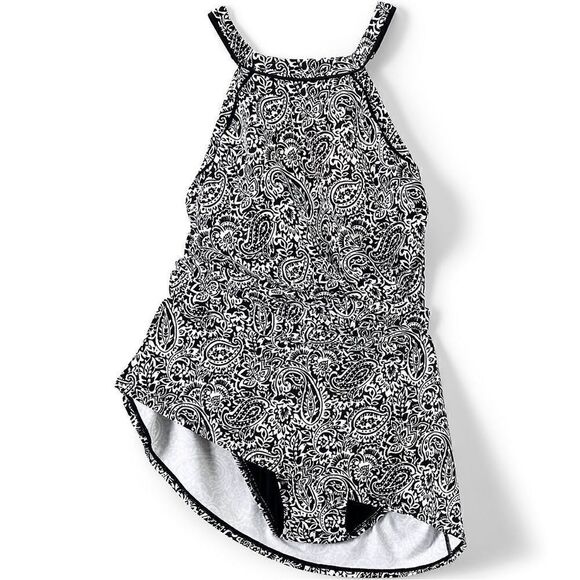 Land’s End Plus Size High 1 piece swim suit Violet Rose Stipple Palm Print Var - Picture 4 of 7